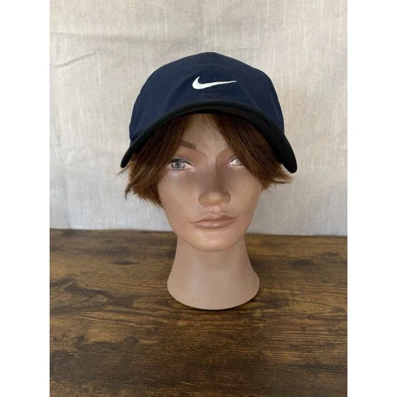 NIKE Dri-Fit Blue Black Lined Adjustable Strap Hat Featherlight - Picture 1 of 6
